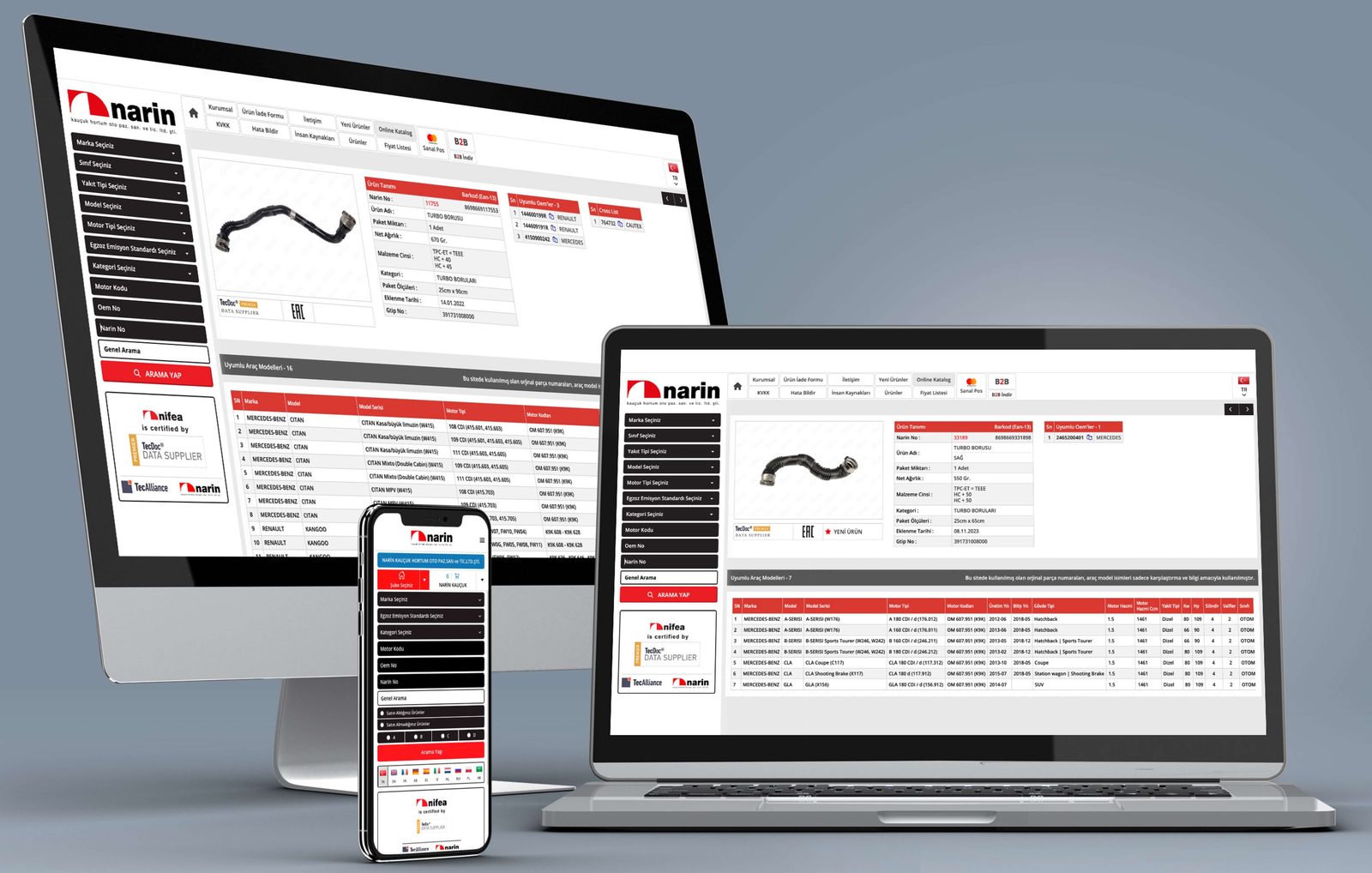 Narin website, B2B and mobile